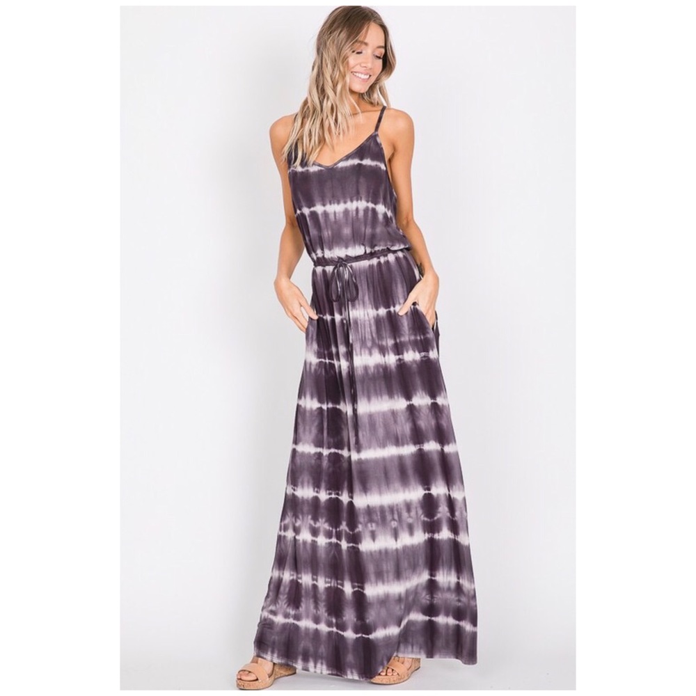 SOLD OUT Charcoal Tie Dye Cami Casual Maxi Dress - Picture 6 of 6